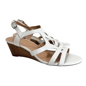 Pesaro “Gina” White Strappy Wedge Sandals